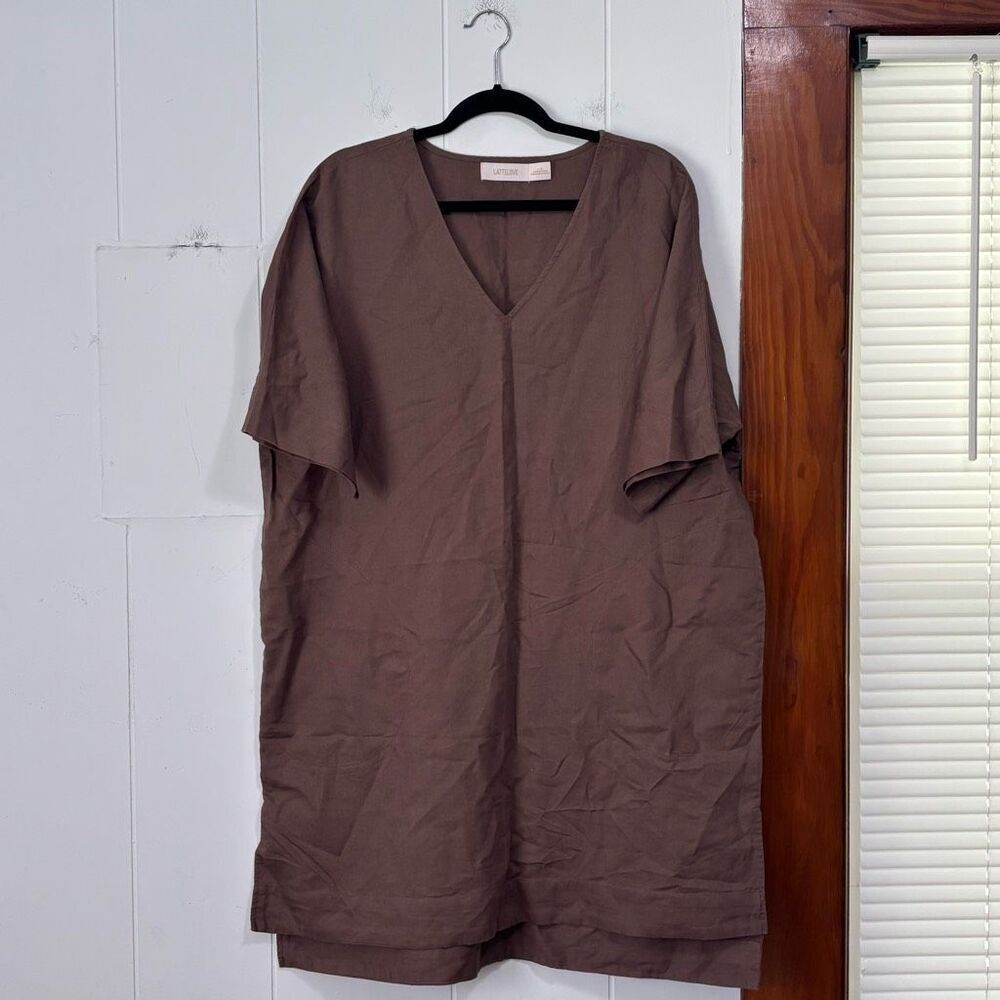 Lattelove Brown Linen‎ Oversized Dress Lagen Look Large